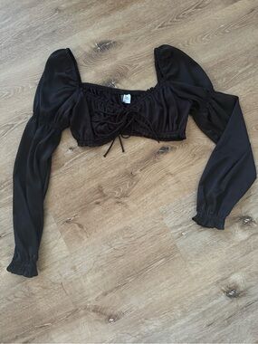 Women’s top from H&M size small Black Long-Sleeve Tie-Front Crop Top.